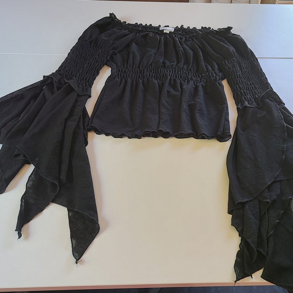 Rave Black Smocked Bell Sleeve Blouse